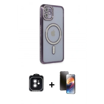 MARSİLYAN™- iPhone 11 Kılıf Zirve Doku Prime - Siyah 3D Antistatik Mat Seramik Nano Ekran Koruyucu + PVD Metal Kamera Lens - SH