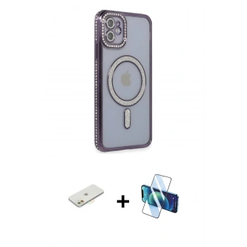 MARSİLYAN™- iPhone 11 Kılıf Zirve Doku Prime - Siyah 3D Antistatik Seramik Nano Ekran Koruyucu + Renkli Kamera Lens Koruma Cam - TU
