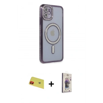 MARSİLYAN™- iPhone 11 Kılıf Zirve Doku Prime - Siyah Bilvis 3D Cam Ekran Koruyucu + Rainbow Kamera Lens Koruma Cam - KI