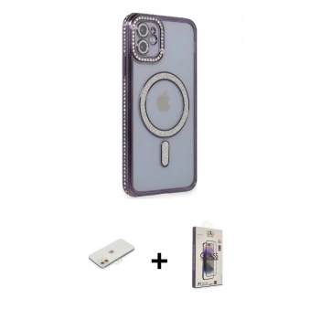 MARSİLYAN™- iPhone 11 Kılıf Zirve Doku Prime - Siyah Bilvis 3D Cam Ekran Koruyucu + Renkli Kamera Lens Koruma Cam - TU
