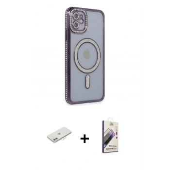 MARSİLYAN™- iPhone 11 Kılıf Zirve Doku Prime - Siyah Bilvis 3D Mat Cam Ekran Koruyucu + Renkli Kamera Lens Koruma Cam - PE