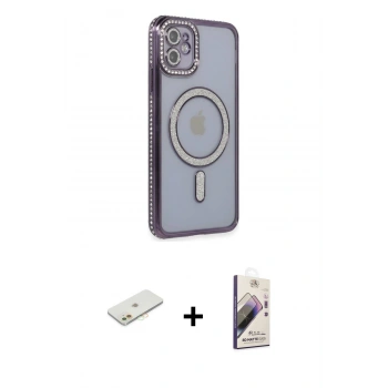 MARSİLYAN™- iPhone 11 Kılıf Zirve Doku Prime - Siyah Bilvis 3D Mat Cam Ekran Koruyucu + Renkli Kamera Lens Koruma Cam - TU