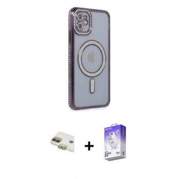 MARSİLYAN™- iPhone 11 Kılıf Zirve Doku Prime - Siyah Bilvis 5in1 3D Magic Cam Ekran Koruyucu + Pers Alüminyum Kamera Lens - GD