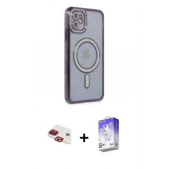 MARSİLYAN™- iPhone 11 Kılıf Zirve Doku Prime - Siyah Bilvis 5in1 3D Magic Cam Ekran Koruyucu + Pers Alüminyum Kamera Lens - KI