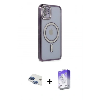 MARSİLYAN™- iPhone 11 Kılıf Zirve Doku Prime - Siyah Bilvis 5in1 3D Magic Cam Ekran Koruyucu + Pers Alüminyum Kamera Lens - LT