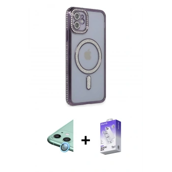 MARSİLYAN™- iPhone 11 Kılıf Zirve Doku Prime - Siyah Bilvis 5in1 3D Magic Cam Ekran Koruyucu + Raze Metal Kamera Lens - MI