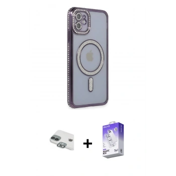 MARSİLYAN™- iPhone 11 Kılıf Zirve Doku Prime - Siyah Bilvis 5in1 3D Magic Cam Ekran Koruyucu + Pers Alüminyum Kamera Lens - YL