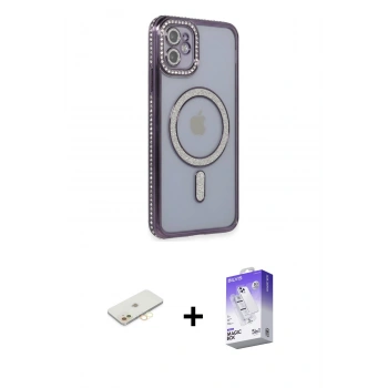 MARSİLYAN™- iPhone 11 Kılıf Zirve Doku Prime - Siyah Bilvis 5in1 3D Magic Cam Ekran Koruyucu + Renkli Kamera Lens Koruma Cam - SI