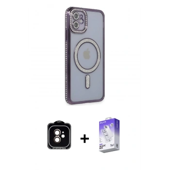 MARSİLYAN™- iPhone 11 Kılıf Zirve Doku Prime - Siyah Bilvis 5in1 3D Magic Cam Ekran Koruyucu + PVD Metal Kamera Lens - TU