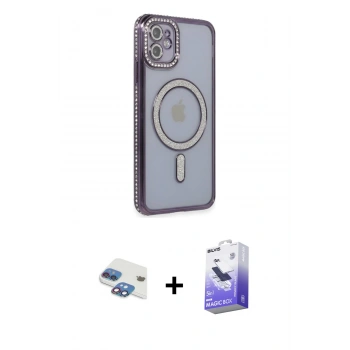 MARSİLYAN™- iPhone 11 Kılıf Zirve Doku Prime - Siyah Bilvis 5in1 5D Magic Hayalet Cam Ekran Koruyucu + Pers Alüminyum Kamera Lens - GI