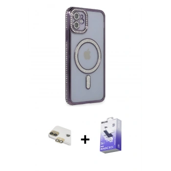 MARSİLYAN™- iPhone 11 Kılıf Zirve Doku Prime - Siyah Bilvis 5in1 5D Magic Hayalet Cam Ekran Koruyucu + Pers Alüminyum Kamera Lens - GD