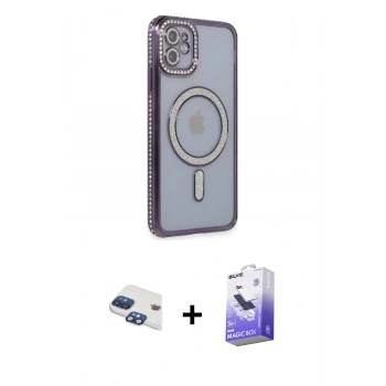 MARSİLYAN™- iPhone 11 Kılıf Zirve Doku Prime - Siyah Bilvis 5in1 5D Magic Hayalet Cam Ekran Koruyucu + Pers Alüminyum Kamera Lens - LT