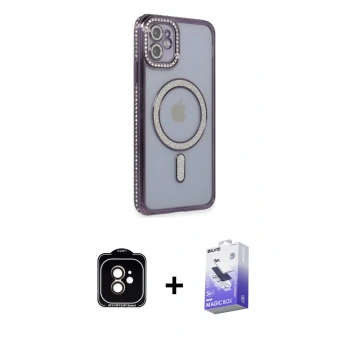 MARSİLYAN™- iPhone 11 Kılıf Zirve Doku Prime - Siyah Bilvis 5in1 5D Magic Hayalet Cam Ekran Koruyucu + PVD Metal Kamera Lens - TU