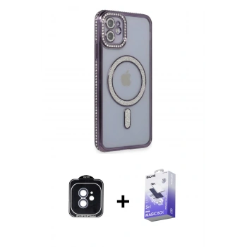 MARSİLYAN™- iPhone 11 Kılıf Zirve Doku Prime - Siyah Bilvis 5in1 5D Magic Hayalet Cam Ekran Koruyucu + PVD Metal Kamera Lens - MI