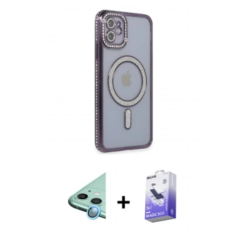 MARSİLYAN™- iPhone 11 Kılıf Zirve Doku Prime - Siyah Bilvis 5in1 5D Magic Hayalet Cam Ekran Koruyucu + Raze Metal Kamera Lens - MI