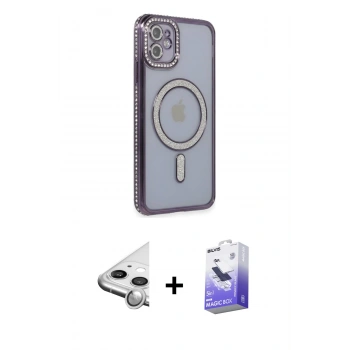 MARSİLYAN™- iPhone 11 Kılıf Zirve Doku Prime - Siyah Bilvis 5in1 5D Magic Hayalet Cam Ekran Koruyucu + Raze Metal Kamera Lens - GS