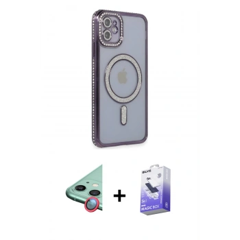 MARSİLYAN™- iPhone 11 Kılıf Zirve Doku Prime - Siyah Bilvis 5in1 5D Magic Hayalet Cam Ekran Koruyucu + Raze Metal Kamera Lens - KI