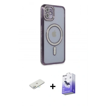 MARSİLYAN™- iPhone 11 Kılıf Zirve Doku Prime - Siyah Bilvis 5in1 5D Magic Hayalet Cam Ekran Koruyucu + Renkli Kamera Lens Koruma Cam - SI