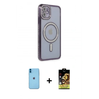 MARSİLYAN™- iPhone 11 Kılıf Zirve Doku Prime - Siyah Buffer Cam Ekran Koruyucu + Neon Fosforlu Kamera Lens - MI