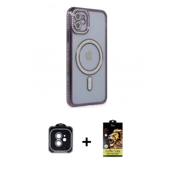 MARSİLYAN™- iPhone 11 Kılıf Zirve Doku Prime - Siyah Buffer Cam Ekran Koruyucu + PVD Metal Kamera Lens - MI