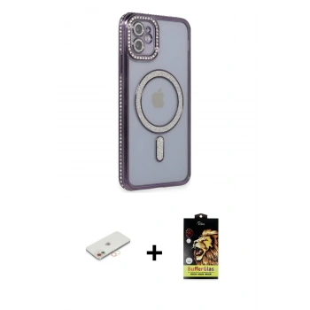 MARSİLYAN™- iPhone 11 Kılıf Zirve Doku Prime - Siyah Buffer Cam Ekran Koruyucu + Renkli Kamera Lens Koruma Cam - YL