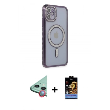MARSİLYAN™- iPhone 11 Kılıf Zirve Doku Prime - Siyah Buffer Hayalet Cam Ekran Koruyucu + Raze Metal Kamera Lens - KI