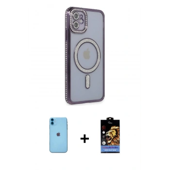 MARSİLYAN™- iPhone 11 Kılıf Zirve Doku Prime - Siyah Buffer Hayalet Cam Ekran Koruyucu + Neon Fosforlu Kamera Lens - MI