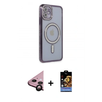 MARSİLYAN™- iPhone 11 Kılıf Zirve Doku Prime - Siyah Buffer Hayalet Cam Ekran Koruyucu + Raze Metal Kamera Lens - SH