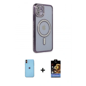 MARSİLYAN™- iPhone 11 Kılıf Zirve Doku Prime - Siyah Buffer Hayalet Cam Ekran Koruyucu + Neon Fosforlu Kamera Lens - TU