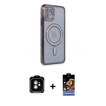 MARSİLYAN™- iPhone 11 Kılıf Zirve Doku Prime - Siyah Buffer Hayalet Cam Ekran Koruyucu + PVD Metal Kamera Lens - TU