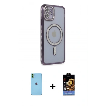 MARSİLYAN™- iPhone 11 Kılıf Zirve Doku Prime - Siyah Buffer Hayalet Cam Ekran Koruyucu + Neon Fosforlu Kamera Lens - YL