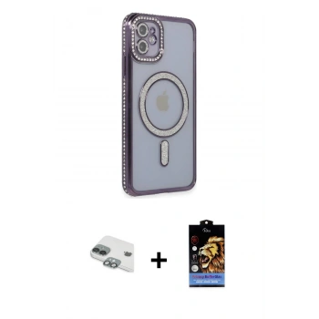 MARSİLYAN™- iPhone 11 Kılıf Zirve Doku Prime - Siyah Buffer Hayalet Cam Ekran Koruyucu + Pers Alüminyum Kamera Lens - YL