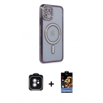 MARSİLYAN™- iPhone 11 Kılıf Zirve Doku Prime - Siyah Buffer Hayalet Cam Ekran Koruyucu + PVD Metal Kamera Lens - YL