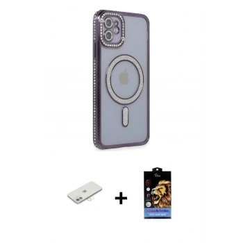 MARSİLYAN™- iPhone 11 Kılıf Zirve Doku Prime - Siyah Buffer Hayalet Cam Ekran Koruyucu + Renkli Kamera Lens Koruma Cam - YL
