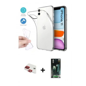 MARSİLYAN™- iPhone 11 Kılıf Zirve Doku - Şeffaf 360 Full Body Arka Koruyucu + Pers Alüminyum Kamera Lens - KI