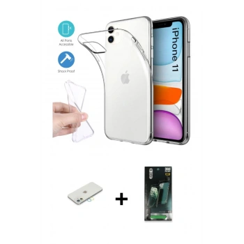 MARSİLYAN™- iPhone 11 Kılıf Zirve Doku - Şeffaf 360 Full Body Arka Koruyucu + Renkli Kamera Lens Koruma Cam - SI