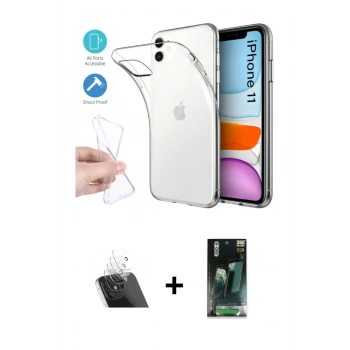 MARSİLYAN™- iPhone 11 Kılıf Zirve Doku - Şeffaf 360 Full Body Arka Koruyucu + Kamera Lens Koruma Cam - SF