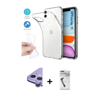 MARSİLYAN™- iPhone 11 Kılıf Zirve Doku - Şeffaf Uv Polymer Nano Ekran Koruyucu + Raze Metal Kamera Lens - MR