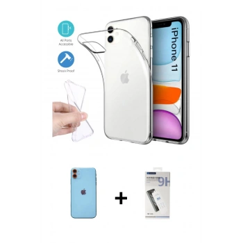 MARSİLYAN™- iPhone 11 Kılıf Zirve Doku - Şeffaf Uv Polymer Nano Ekran Koruyucu + Neon Fosforlu Kamera Lens - TU