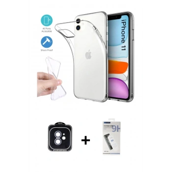 MARSİLYAN™- iPhone 11 Kılıf Zirve Doku - Şeffaf Uv Polymer Nano Ekran Koruyucu + PVD Metal Kamera Lens - MI