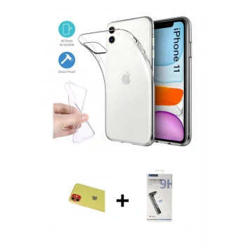 MARSİLYAN™- iPhone 11 Kılıf Zirve Doku - Şeffaf Uv Polymer Nano Ekran Koruyucu + Rainbow Kamera Lens Koruma Cam - KI