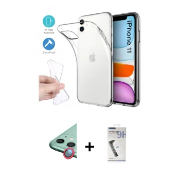 MARSİLYAN™- iPhone 11 Kılıf Zirve Doku - Şeffaf Uv Polymer Nano Ekran Koruyucu + Raze Metal Kamera Lens - KI