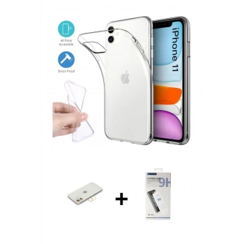 MARSİLYAN™- iPhone 11 Kılıf Zirve Doku - Şeffaf Uv Polymer Nano Ekran Koruyucu + Renkli Kamera Lens Koruma Cam - SI