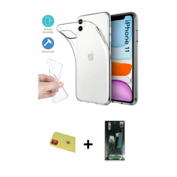 MARSİLYAN™- iPhone 11 Kılıf Zirve Doku - Siyah 360 Mat Full Body Arka Koruyucu + Rainbow Kamera Lens Koruma Cam - KI