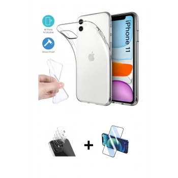 MARSİLYAN™- iPhone 11 Kılıf Zirve Doku - Siyah 3D Antistatik Cam Ekran Koruyucu + Kamera Lens Koruma Cam - SF