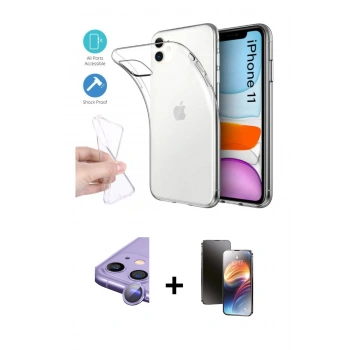 MARSİLYAN™- iPhone 11 Kılıf Zirve Doku - Siyah 3D Antistatik Mat Seramik Nano Ekran Koruyucu + Raze Metal Kamera Lens - MR