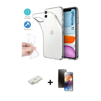 MARSİLYAN™- iPhone 11 Kılıf Zirve Doku - Siyah 3D Antistatik Mat Seramik Nano Ekran Koruyucu + Renkli Kamera Lens Koruma Cam - YL