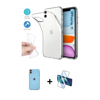 MARSİLYAN™- iPhone 11 Kılıf Zirve Doku - Siyah 3D Antistatik Seramik Nano Ekran Koruyucu + Neon Fosforlu Kamera Lens - TU