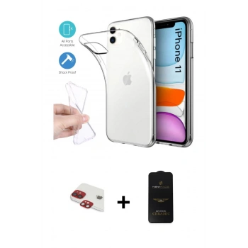 MARSİLYAN™- iPhone 11 Kılıf Zirve Doku - Siyah 6D Antistatik Mat Seramik Hayalet Nano Ekran Koruyucu + Pers Alüminyum Kamera Lens - KI