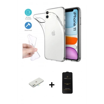 MARSİLYAN™- iPhone 11 Kılıf Zirve Doku - Siyah 6D Antistatik Mat Seramik Hayalet Nano Ekran Koruyucu + Renkli Kamera Lens Koruma Cam - SI
